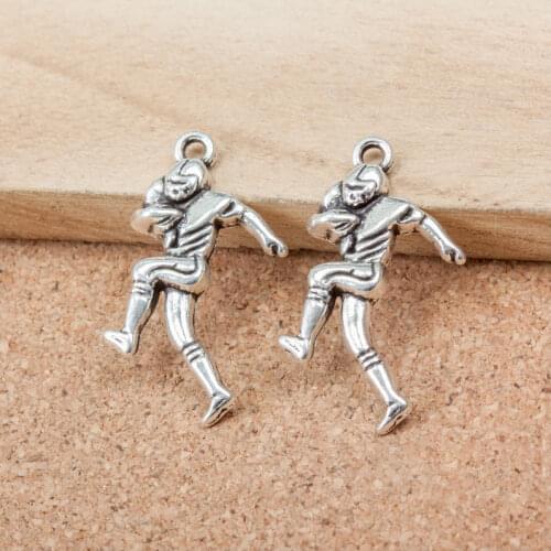 8pcs/Lot Athlete Football Charm Tibetan Silver Color Pendant For Diy Accessories Handmade Jewellery Making Supplies Wholesale