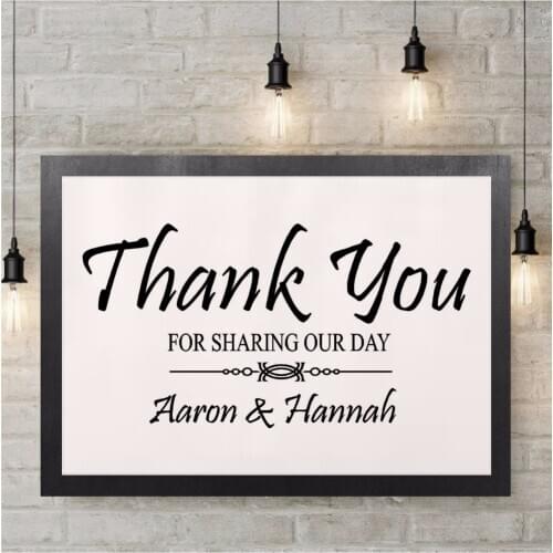 Custom Names Wedding Decoration Thank You For Sharing Our Day Lettering Vinyl Wall Decal Personalized Names Wall Sticker AY1480