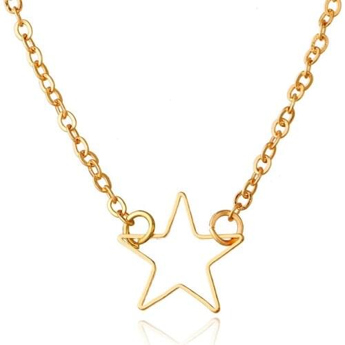 Simple Hollow Out Star Pendant Clavicle Necklace Charming Womens Gold Silver Color Choker Fashion Party Jewelry Gift
