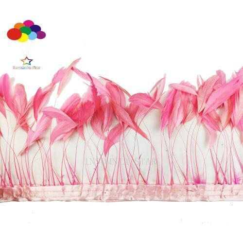 Pink 1 Meter Stripped Cocktails Eyelash Feathers Rooster Feathers 15-20cm/6-8 Inch DIY Carnival Feathers for Crafts