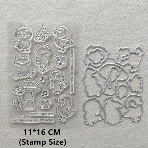 2021 New Mushroom Chick Clear Stamps and Metal Cutting Dies DIY Scrapbooking Embossing Album Seal Template Punch Stencils