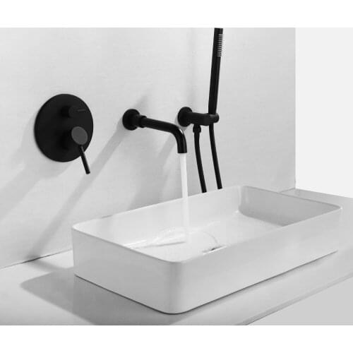 SKOWLL Bathroom Sink Basin Faucet Bathtub Shower Faucet Set with Slim Hand Shower Tub Hot Cold Mixer Tap Wall Mounted HG-292