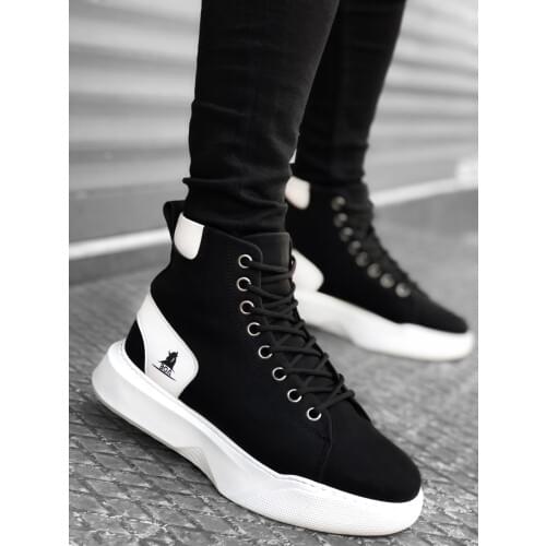 BA0155 Laced High Base Black White Black Base Sports Boots