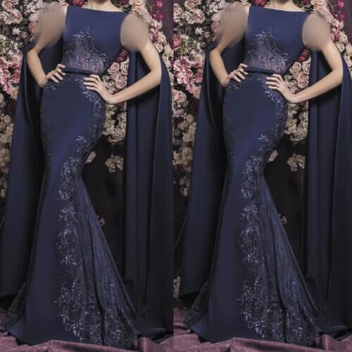 SuperKimJo Abendkleider Modest Evening Dresses Long Mother of the Bride Dresses Navy Blue Lace Applique Beaded Formal Dress
