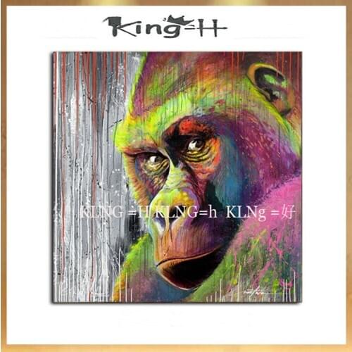 Street Style Artist Hand-painted High Quality Street Pop Art Monkey Oil Painting on Canvas Funny Colorful Gorilla Oil Painting