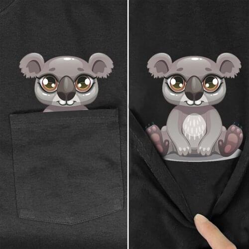 CLOOCL Funny Cotton T-Shirt Pocket Australian Koala 3D Printed Shirt Harajuku Casual Sweatshirt Black Cotton Tops Drop Shipping