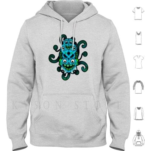 Funny Lovers Hoodie Long Sleeve Psychedelic Monsters Weird Scary Mmmaciej Psychonautika Blue Trippy Love Face People
