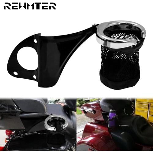 Motorcyle Rear Passenger Drink Cup Holder Water Cup Bottle W/ Mesh Basket For Harley Touring 14-20 CVO Ultra Limiteds Road Glide