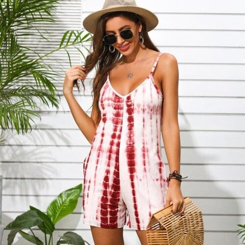Tie Dye Womens Wide Leg Jumpsuits Women Tie Dye Gradient Sleeveless Spaghetti Strap Party Short Romper Jumpsuit Playsuit Fashio