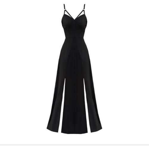 Hot 2020 Long Dress Maxi Women V-neck Spaghetti Strap Club Sexy High Waist Black Slim Summer Double Split Casual Gothic Dresses