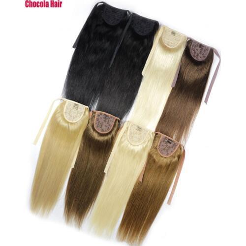 Chocola 16"-28" 120g Brazilian Machine Made Remy Hair Ribbon Ponytail Clip In 100% Human Hair Extensions Horsetail Stragiht