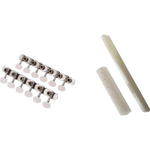2 x Guitar Strings Pillow Bone Bridge with ​6R+6L 12 String Acoustic Guitar Tuning Key Peg Machine Head String Tuner