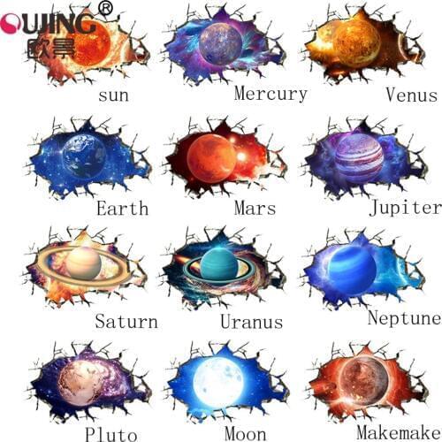 Creative 3D Brick Wall Universe Space Galaxy Wall Sticker Home Decor Ceiling Roof Milky Way Planet Art Mural Floor Wall Decals