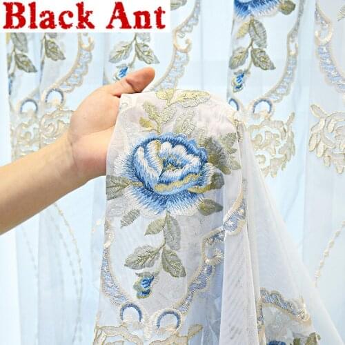 American Peony Embroidered Window Screen For Living Room High End Tulle Curtain Bay Window Curtain Kitchen European X-JD952#20