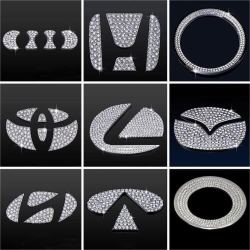 Car Steering Wheel Emblem 3D Sticker Diamond Decorative Ring Logo Car Interior Accessories Fit for Mercedes BMW Toyota Hyundai