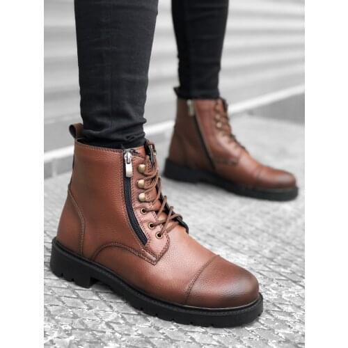 BA0146 Laced Double Zipper Tan Men Sports Boots