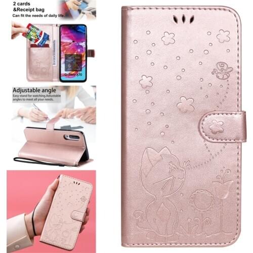 Armor Cases For Samsung A70S Protector Cat Bee PU Leather Wallet Phone Bag Cover Galaxy funda A70 A71 5G A91 4G A70E A81 Mobile