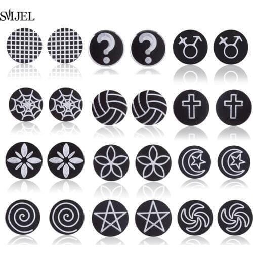 Cheap Stainless Steel Earrings Round Stud Earrings Male Gothic Star Cross Black Earrings Men women Jewelry Gifts