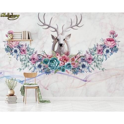 Beibehang Custom photo wallpaper mural Nordic hand-painted flowers stereo elk TV background wall wall papers home decor