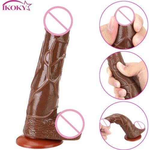 IKOKY Flexible Penis Butt Anal Plug G Spot Vagina Stimulator Realistic Dildo With Suction Cup M/L Strapon Female Masturbation