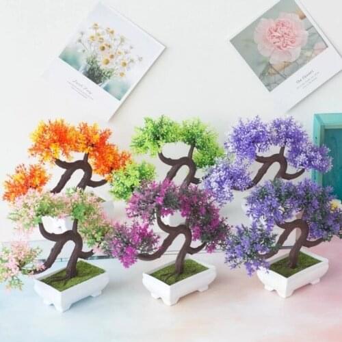 1 PC Artificial Longxu Pine Potted Desktop Ornament Home Hotel Garden Office Hotel Decoration DRY Fake Plants Simulation Bonsai