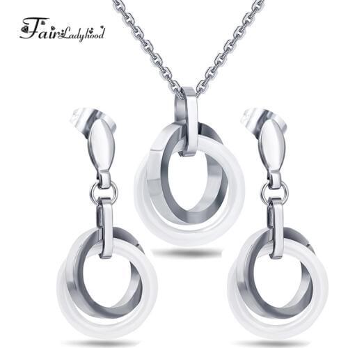 Fairladyhood New Stainless Steel Jewelry Set Necklace Earrings Set Titanium Steel Fashion Jewelry Set