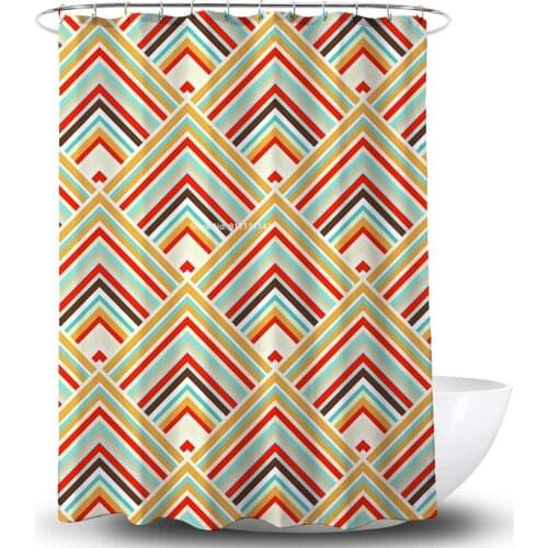 Colorful Geometric Polyester Waterproof Shower Curtain Bathroom Environmental Belt Hook Partition Shower Curtain
