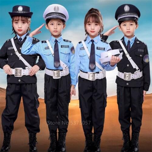 Tiny Cop Kids Army Suit Cosplay Girl Boy Fancy Costume Halloween Cosplay Traffic Police Uniform Carnival Party Special Force