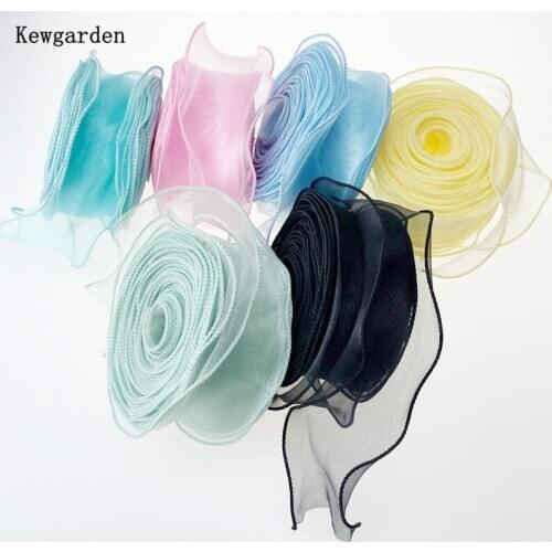 Kewgarden Handmade Tape DIY Hairbow Accessories Packing Riband 2" 50mm 5.5cm Wave Hemming Organza Ribbon Wholesale 35 Meters