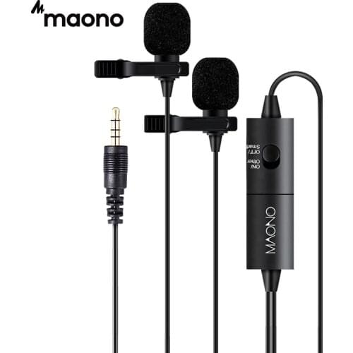 MAONO Dual Lavalier Microphone HandsFree Clip-on Lapel Microphone Mini Collar Condenser Mic for Camera DSLR Phone PC Laptop