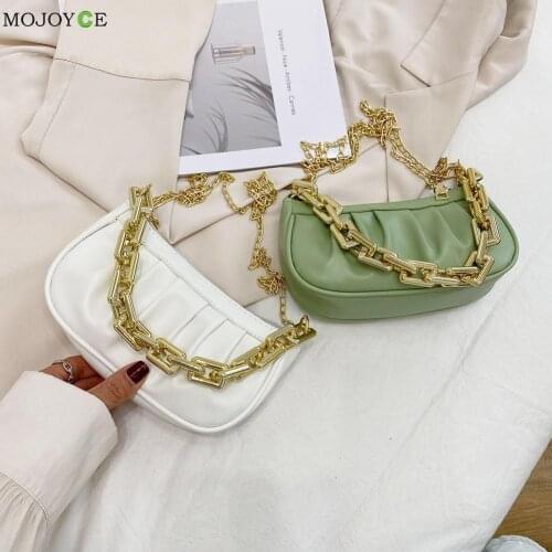 Fashion Women Pleated PU Leather Pure Color Shoulder Crossbody Messenger Bag Casual Ladies Chain Small Top-handle Handbags Purse