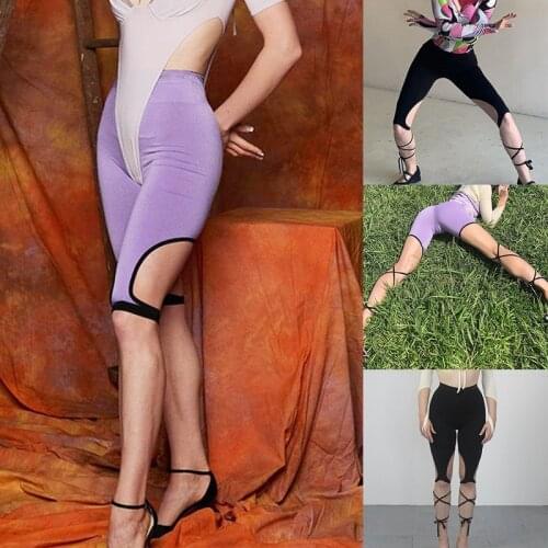 Womens Fashion Lace Up Casual High Waist Yoga Pants Five-Point Pants