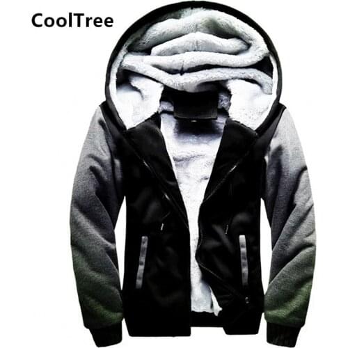CoolTree Men Hoodies Winter Plus velvet lining Thick Warm Fleece Hooded Sweatshirts Male Zip Streetwear Sportwear Baseball Coats