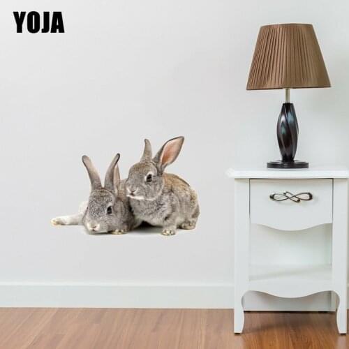 YOJA 34.2×23.9CM Two Gray Rabbits Animal Wall Stickers Funny Cartoon Home Decoration Decals 8WS0106