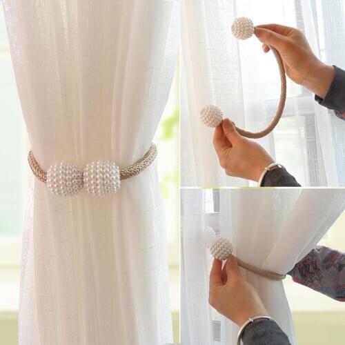 New Faux Pearl Beads Weaving Rope Magnetic Curtain Tieback Ring Holder Home Decoration Curtain Decorative Accessories