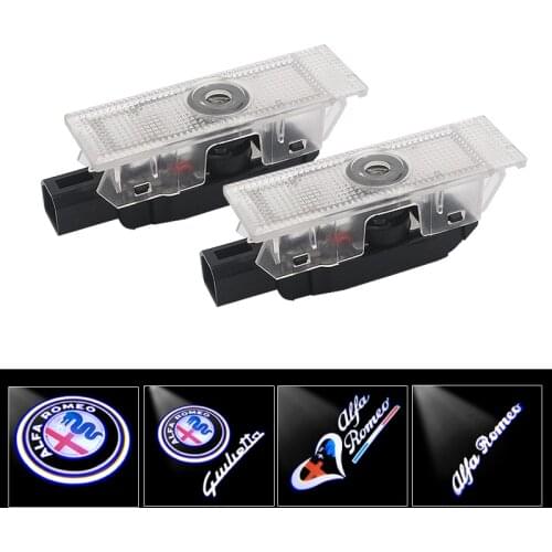 2Pcs New fashion LED Car Door Welcome Light Logo Projector for Alfa Romeo Giulia Giulietta Mito Stelvio Brera 147 156 159