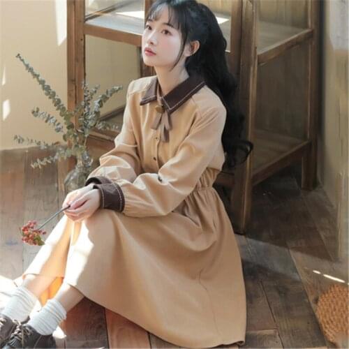 Casual dress 20022 spring new fashion temperament doll collar long sleeve wild solid color dress women