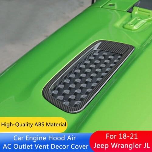 QHCP 1 Pair Carbon Fiber Car Front Bonnet Vents Hood Trim Cover Air Flow Intake Vent Cover For Jeep Wrangler JL 2018-2021