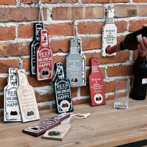 Retro Wooden Opener Creative Wall-mounted Decoration Multifunctional Beer Bottle Openers Hanging Restaurant Bar Kitchen Tools