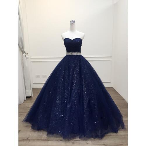 Vestido De Noiva Luxury Navy blue Bling Bling Princess Ball Gown evening Dress 2020 Plus Size Custom Made Robe De Mariage