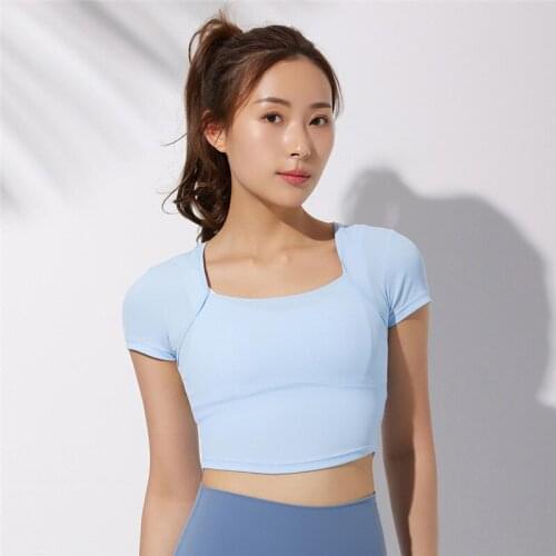 Sexy Cropped Yoga Top Short Sleeve Fitness T Shirt Women Ice Feel Fabric Running Training Sport T-shirt Gym Exercise Tops