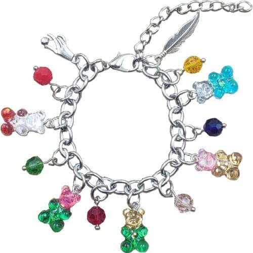 Cute Korean Romantic Acrylic Cartoon Colorful Candy Bear Style Resin Stainless Steel Charm Chain Bracelets Women Gift CY007-008