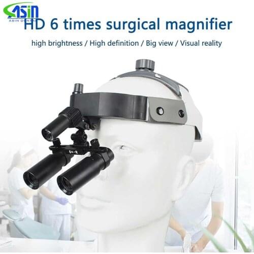 Dental 6X High Brightness Surgical Headlights Wide Field Dental Magnifying Glass Eye Glasses Orthopedic Spine loupes
