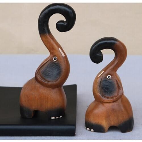 Thailand Elephant Wooden Statue Model Southeast Asia Style Home Decoration