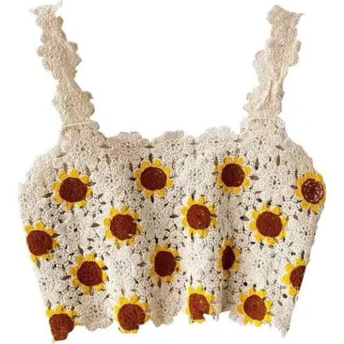 Sun flower crop tops women kawaii sun flower camis girls cute short crochet tops women cute tops