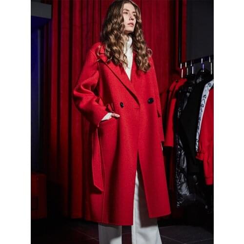 High End Red Double-sided Cashmere Coat Womens Middle Long 2021 New Suit Version Alpaca Wool Coat