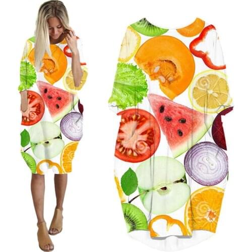 Fashion Spring Summer Dress Fruit Watermelon Dress Harajuku Woman Dress Red Long-sleeve 3D Print Dresses for Women Undefined