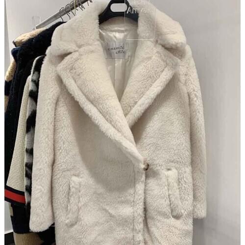 Winter Teddy Coat Women Short Coat Turn-Down Collar Single Button Two Color 84% Alpaca Fur Camel Hair Coat Outwear