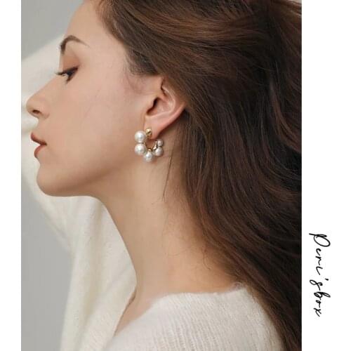 PerisBox Gold Double Decker Hoop Earrings Faux Pearls Open Earring Hoops Trendy Elegant Vintage Earrings For Women Girls Gifts
