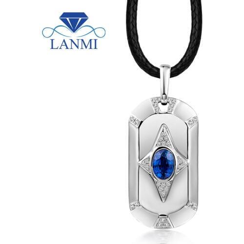 0.99ct Natural Blue Sapphire Pendant 18K White Gold Sapphire Pendant With Diamond For Men Gemstone Pendant